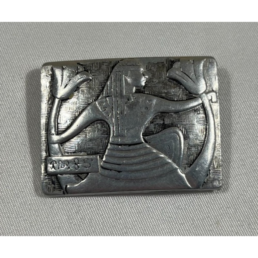Artisan Sterling Silver Pharaoh Brooch Vintage Egyptian Revival Lotus Pin 925 TH